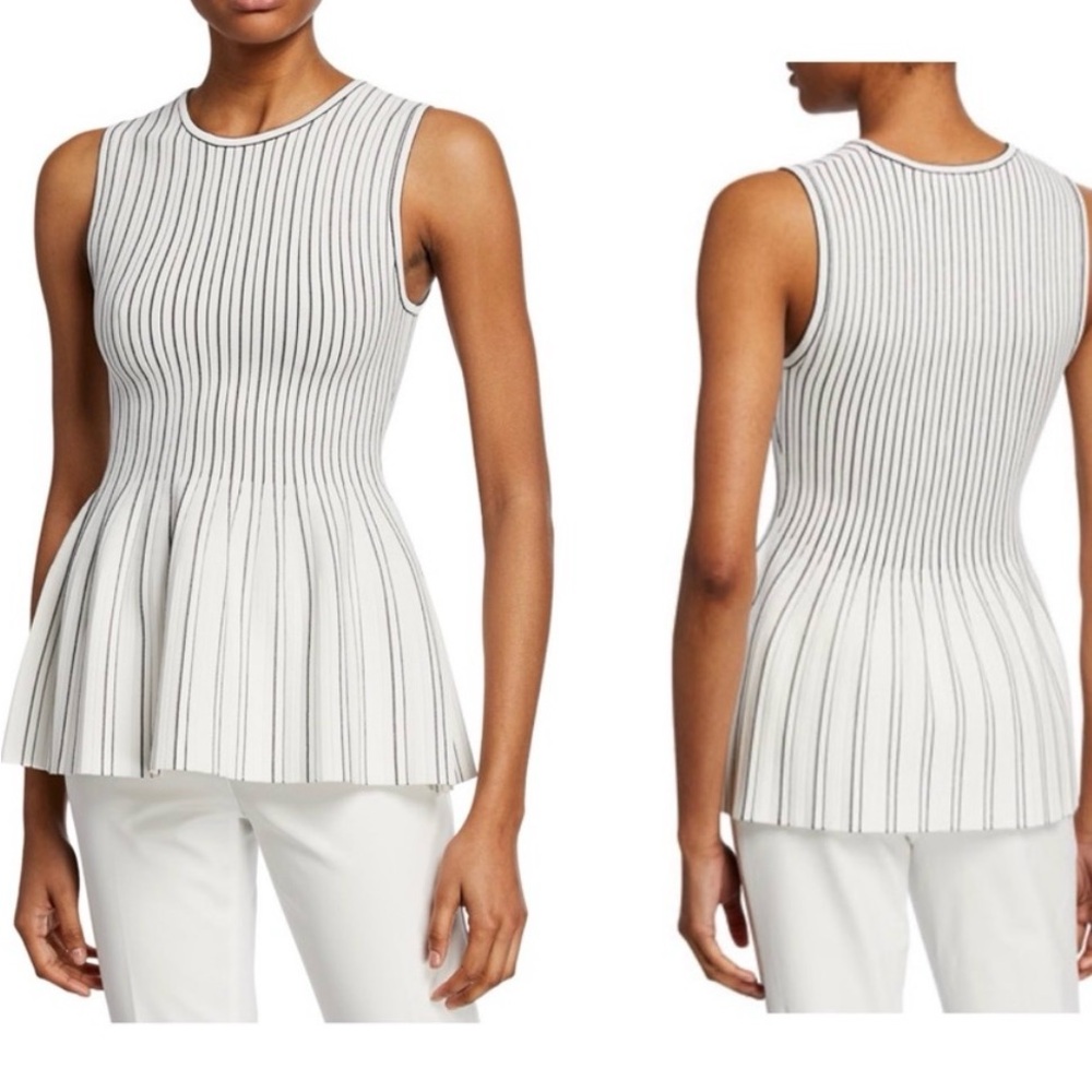 Theory White and Black Striped Tank Top